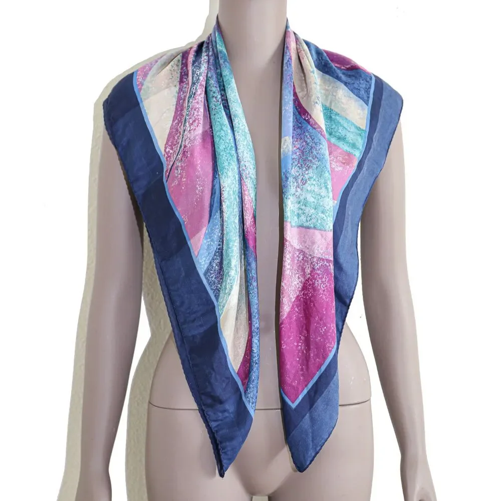 Colorful Blue Pink Satin Square Scarf